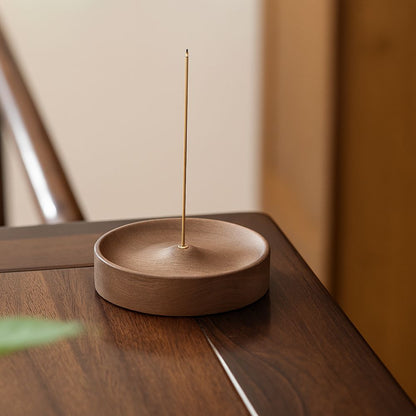 Incense Stick Holder Round Natural Wood Ash Catcher