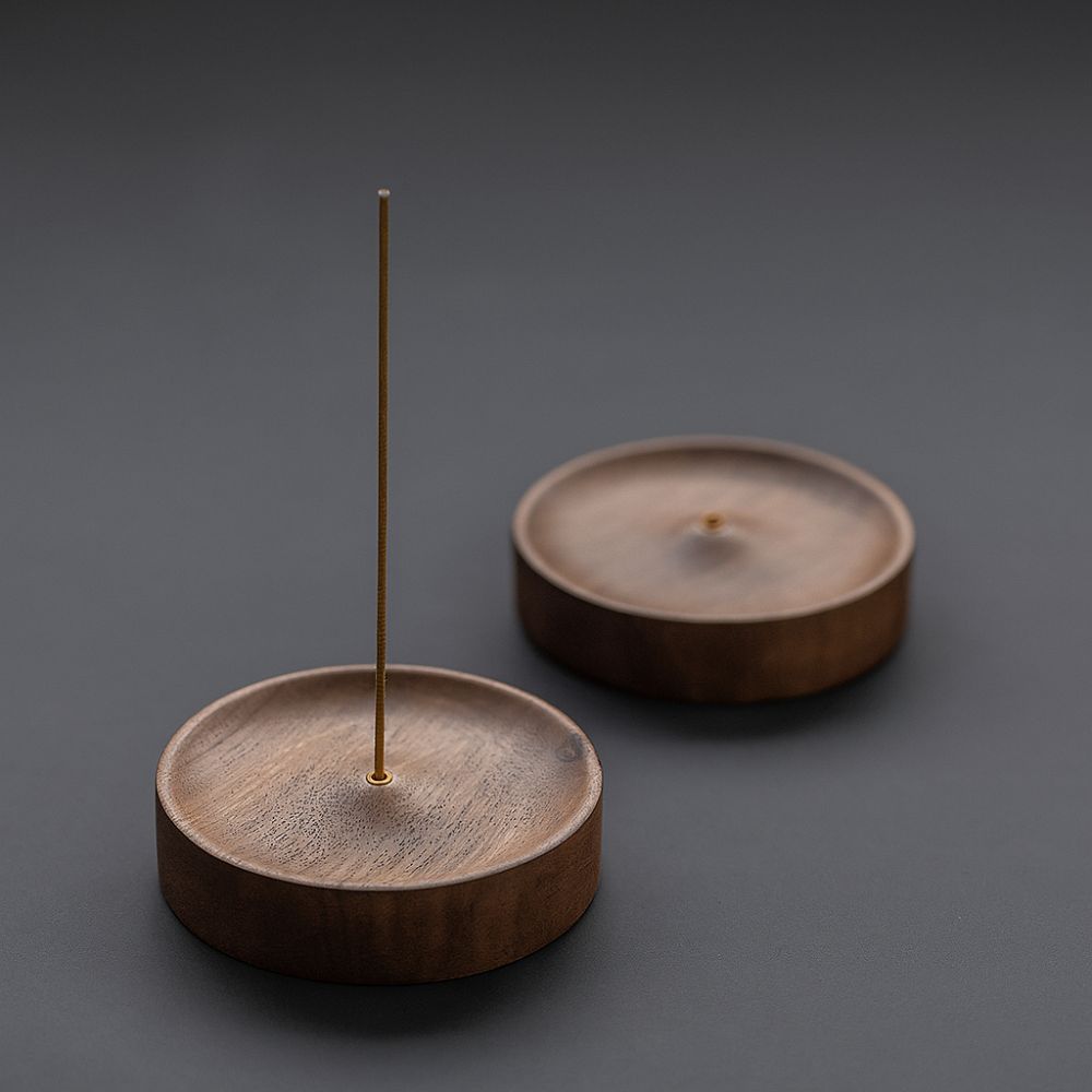 Incense Stick Holder Round Natural Wood Ash Catcher