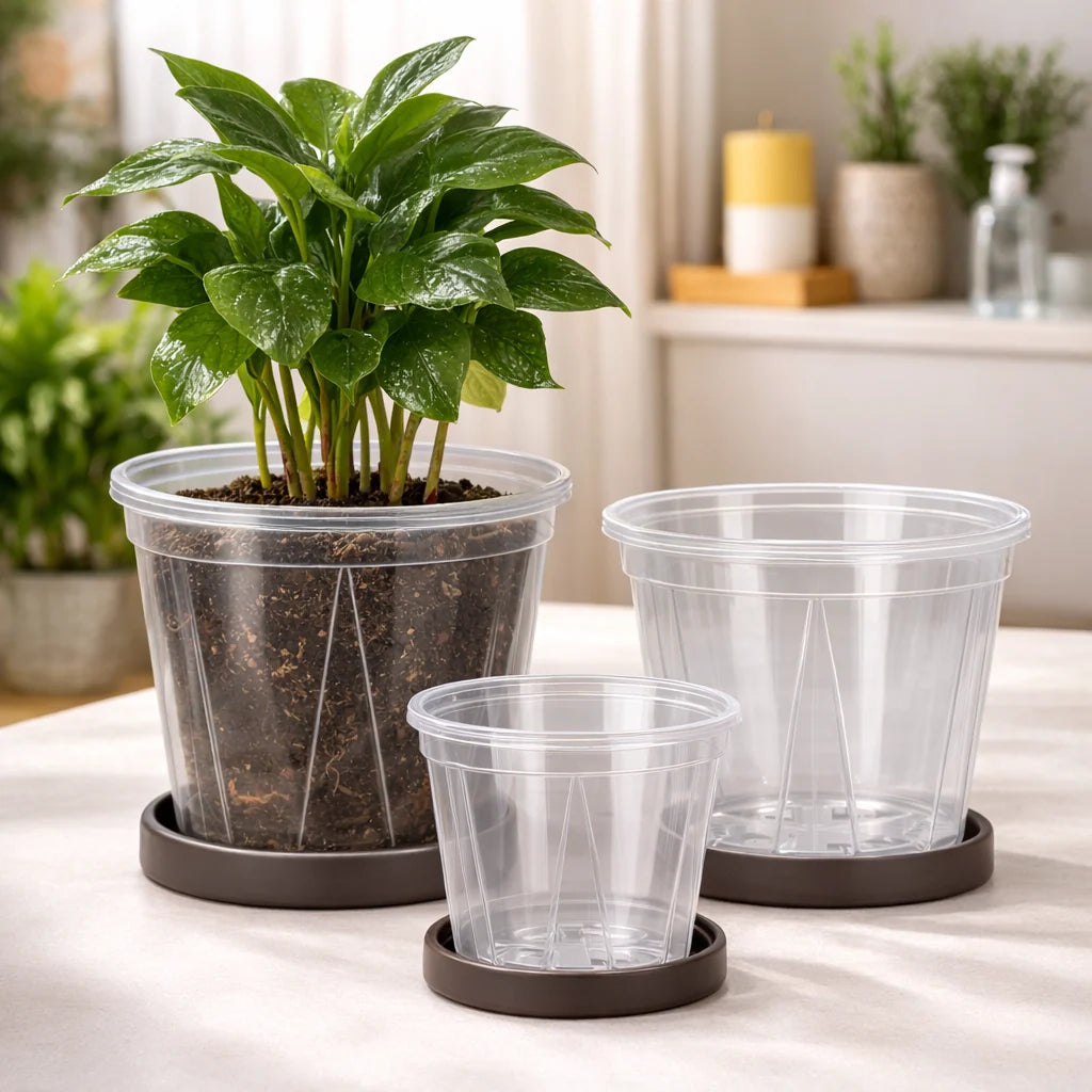 Indoor Plant Pot Clear Root-Viewing With Drainage Holes