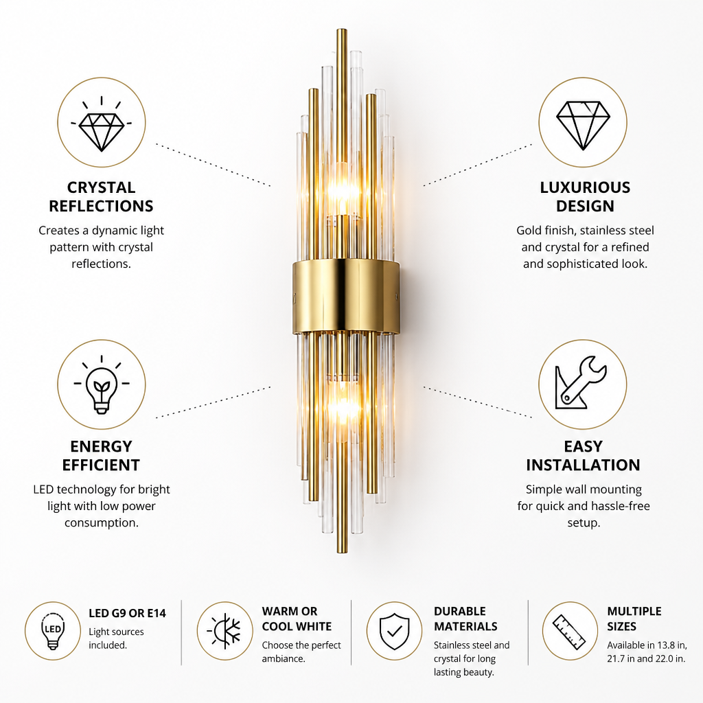 Indoor Wall Light Crystal LED Stainless Steel
