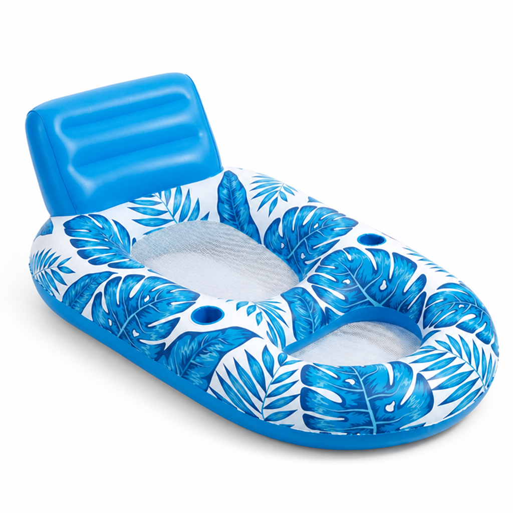 Inflatable Pool Lounger Cooling Mesh Seat & Cup Holders