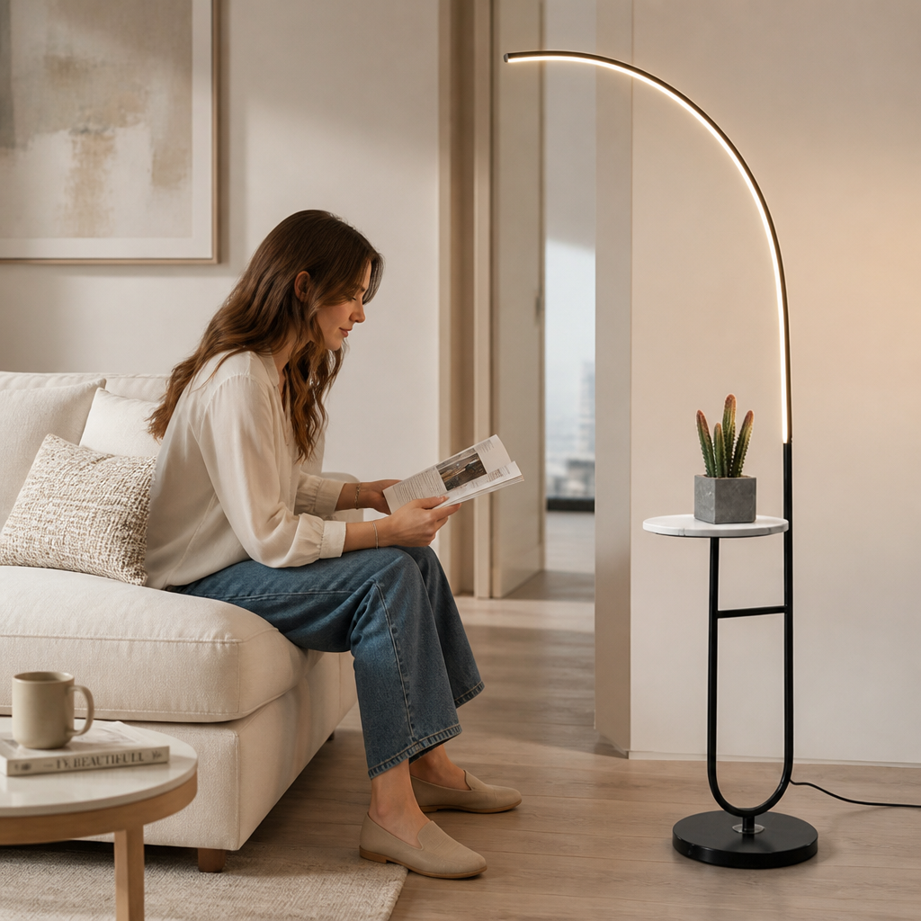Integrated LED & Side Table Arc Floor Lamp