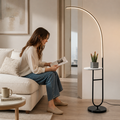 Integrated LED & Side Table Arc Floor Lamp