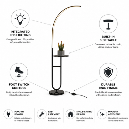 Integrated LED & Side Table Arc Floor Lamp