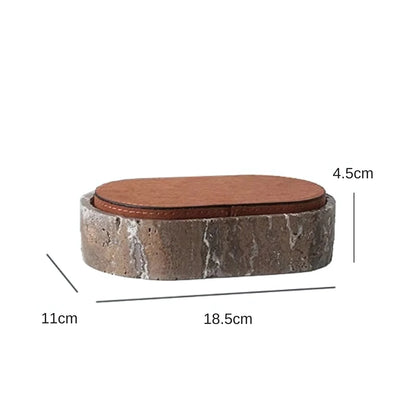 Jewelry Storage Box Travertine Stone Leather-Look Lid