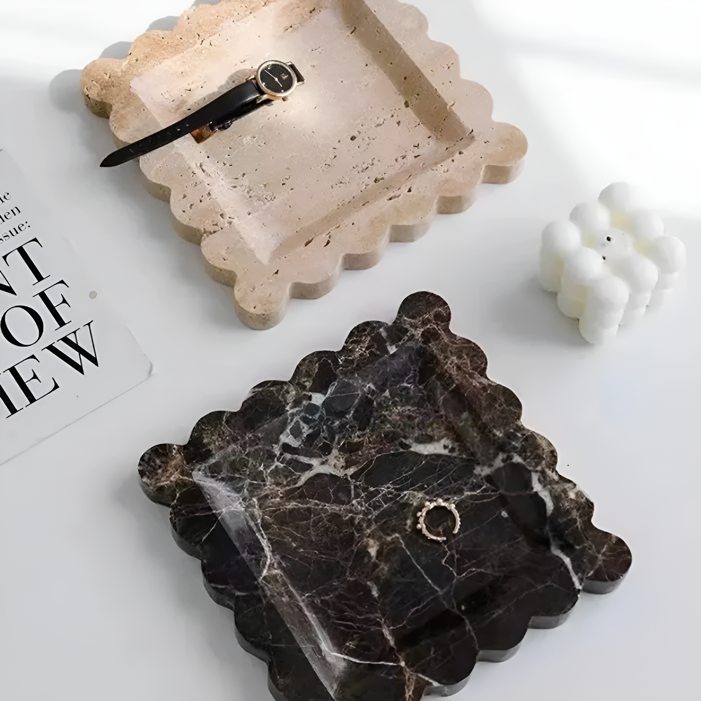 Jewelry Tray Handcrafted Scalloped Marble