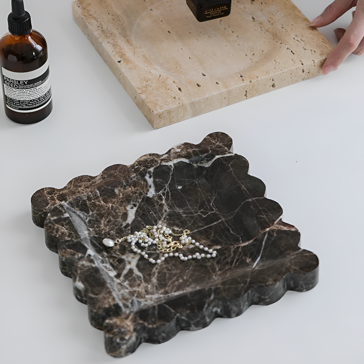 Jewelry Tray Handcrafted Scalloped Marble
