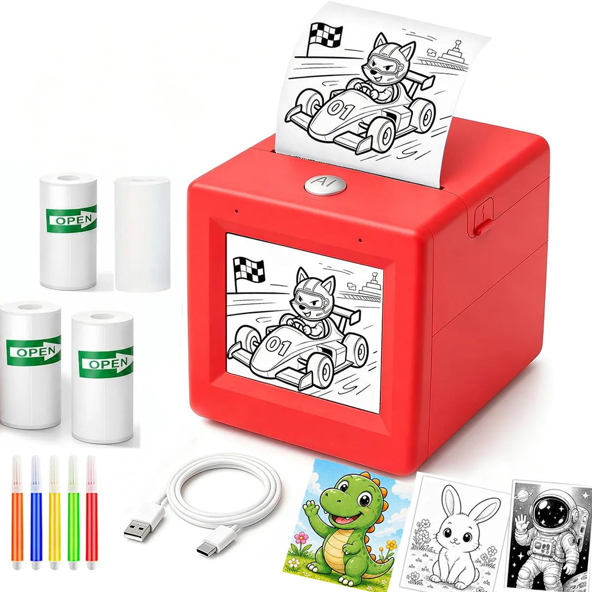 Kids AI Drawing Printer Voice-Activated Inkless Sticker Printing