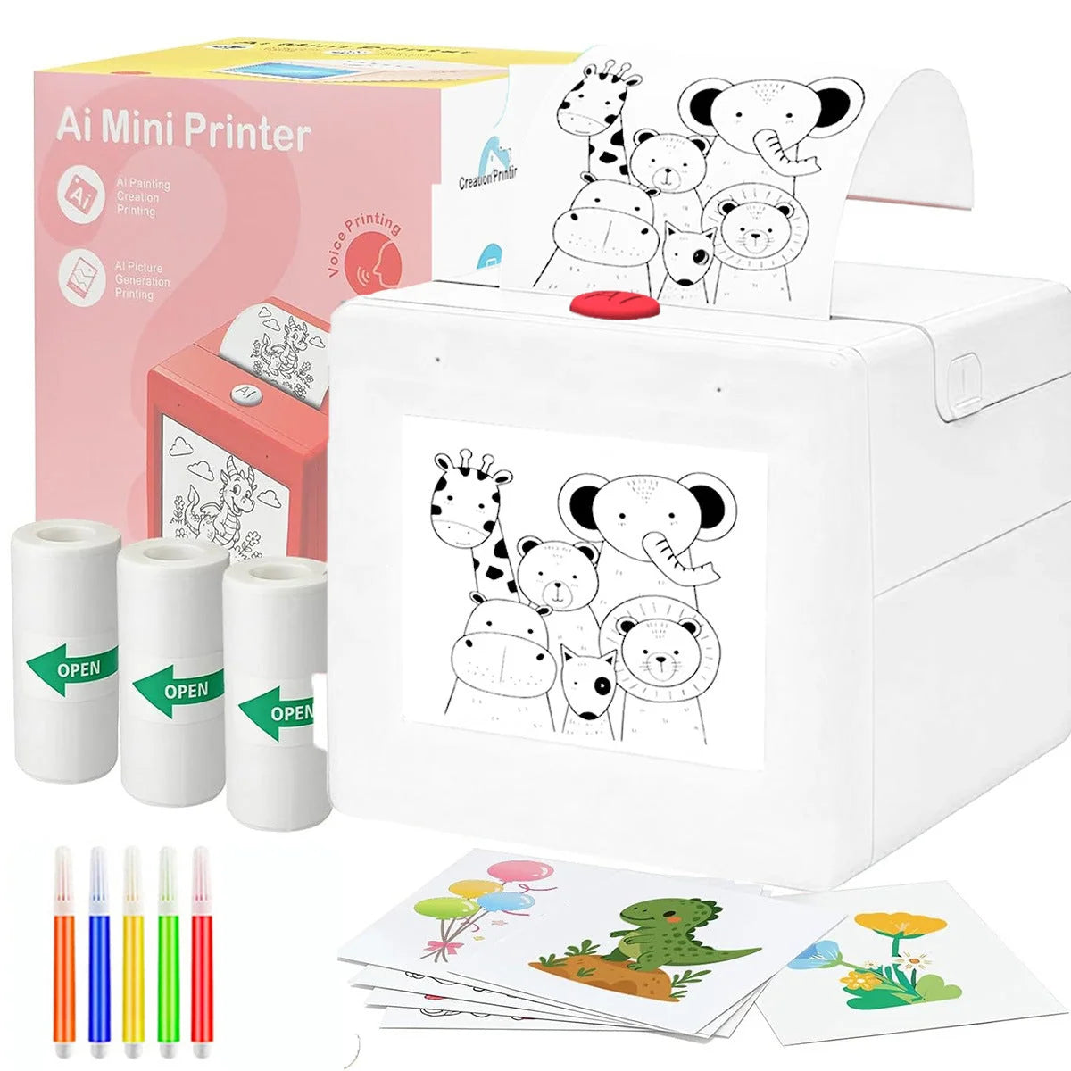 Kids AI Drawing Printer Voice-Activated Inkless Sticker Printing