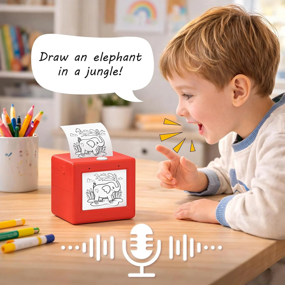Kids AI Drawing Printer Voice-Activated Inkless Sticker Printing