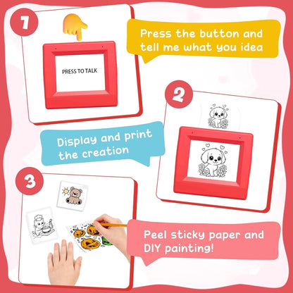 Kids AI Drawing Printer Voice-Activated Inkless Sticker Printing