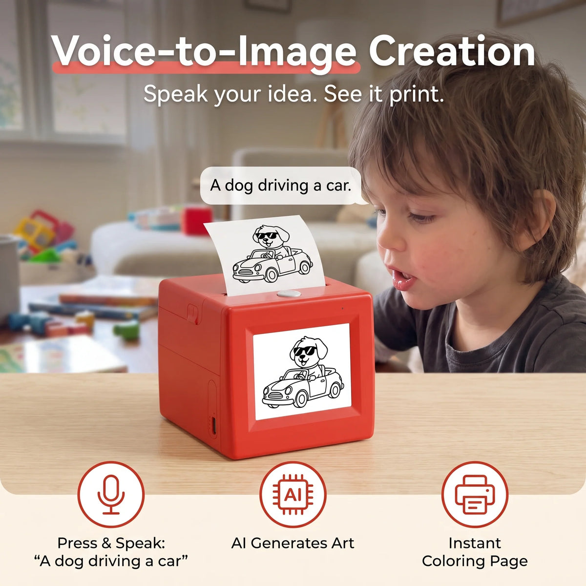 Kids AI Drawing Printer Voice-Activated Inkless Sticker Printing
