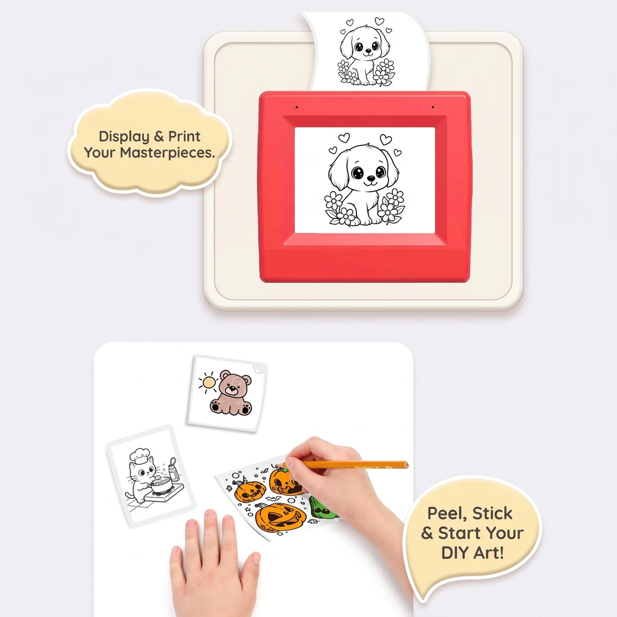 Kids AI Drawing Printer Voice-Activated Inkless Sticker Printing