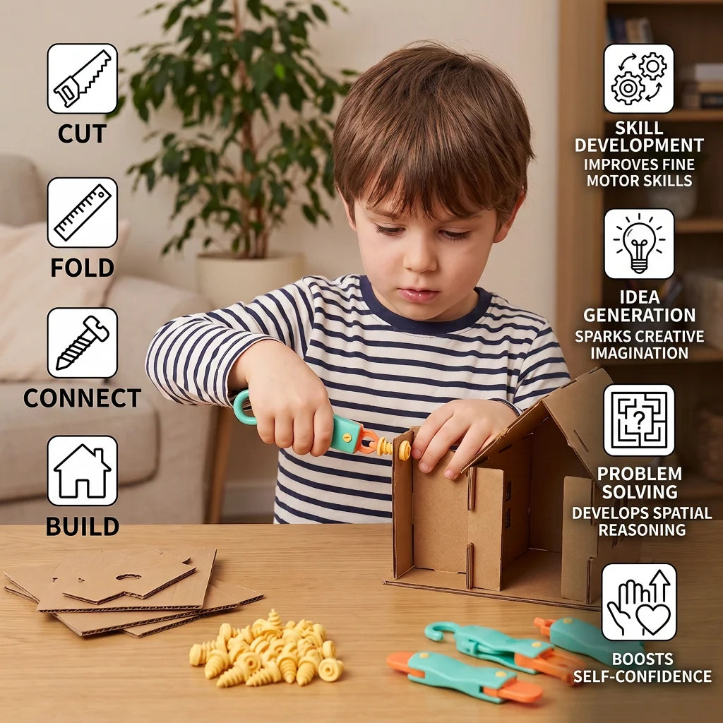 Kids Construction Kit Cardboard STEM Building Set 100 Pieces