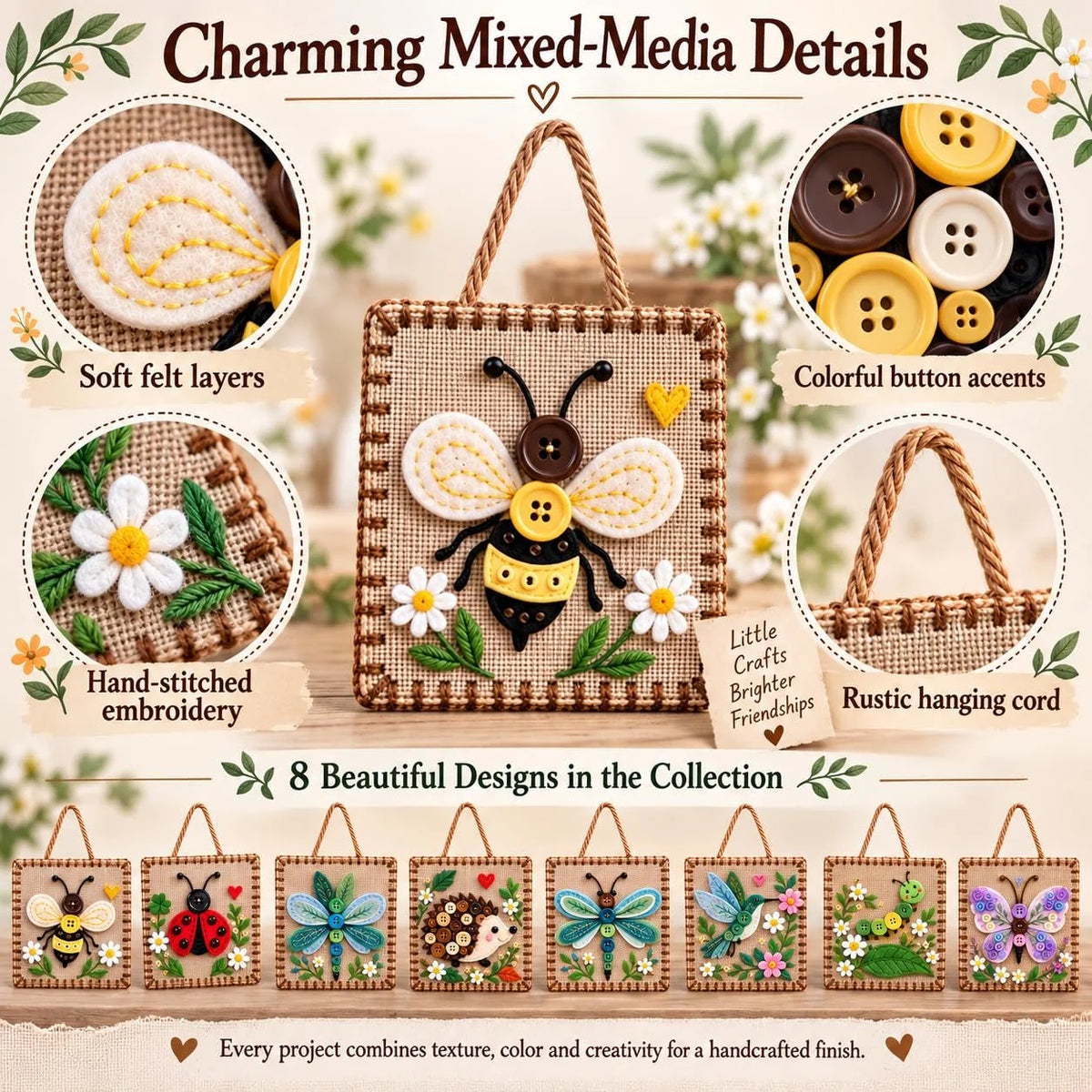 Kids' Craft Kit Felt & Button Embroidery Wall Art
