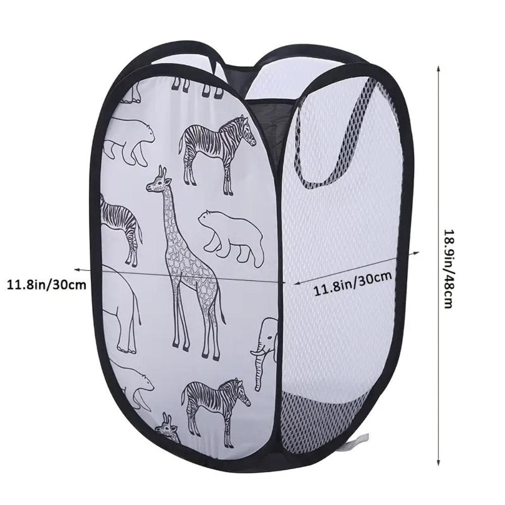 Kids Laundry Basket Animal Print Foldable Breathable Mesh