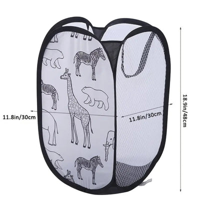 Kids Laundry Basket Animal Print Foldable Breathable Mesh