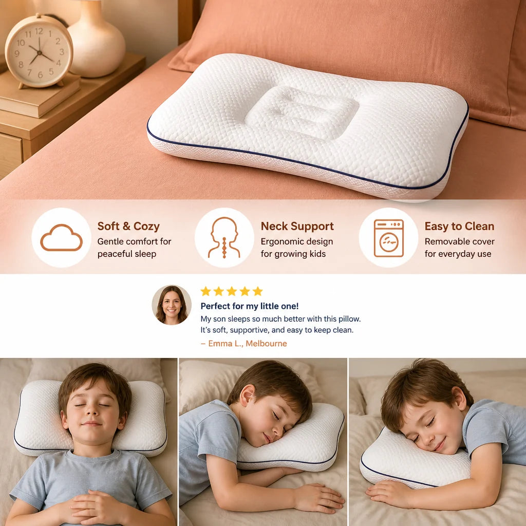 Kids Pillow Memory Foam Contoured Neck Support Breathable