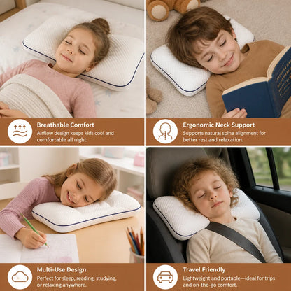 Kids Pillow Memory Foam Contoured Neck Support Breathable