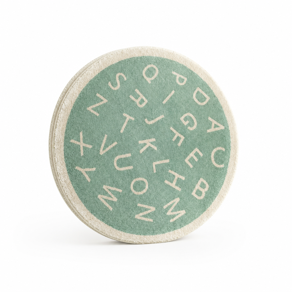 Kids Round Play Rug Plush Alphabet Design Machine Washable