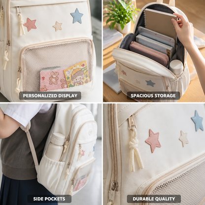 Kids School Backpack Clear Display Pocket Fits A4