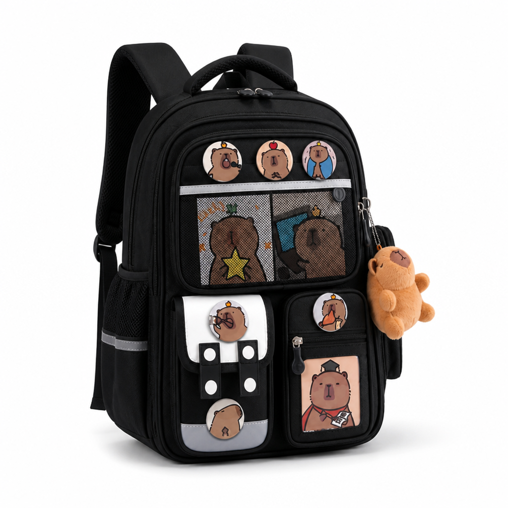 Kids School Backpack Multi-Compartment Personalized Badges & Plush