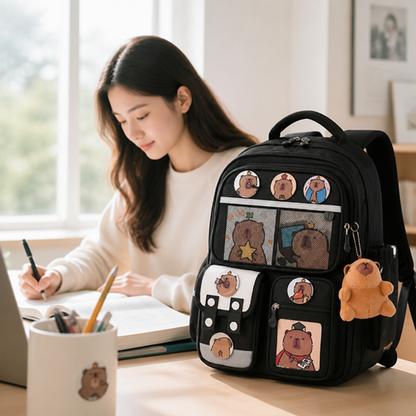 Kids School Backpack Multi-Compartment Personalized Badges & Plush