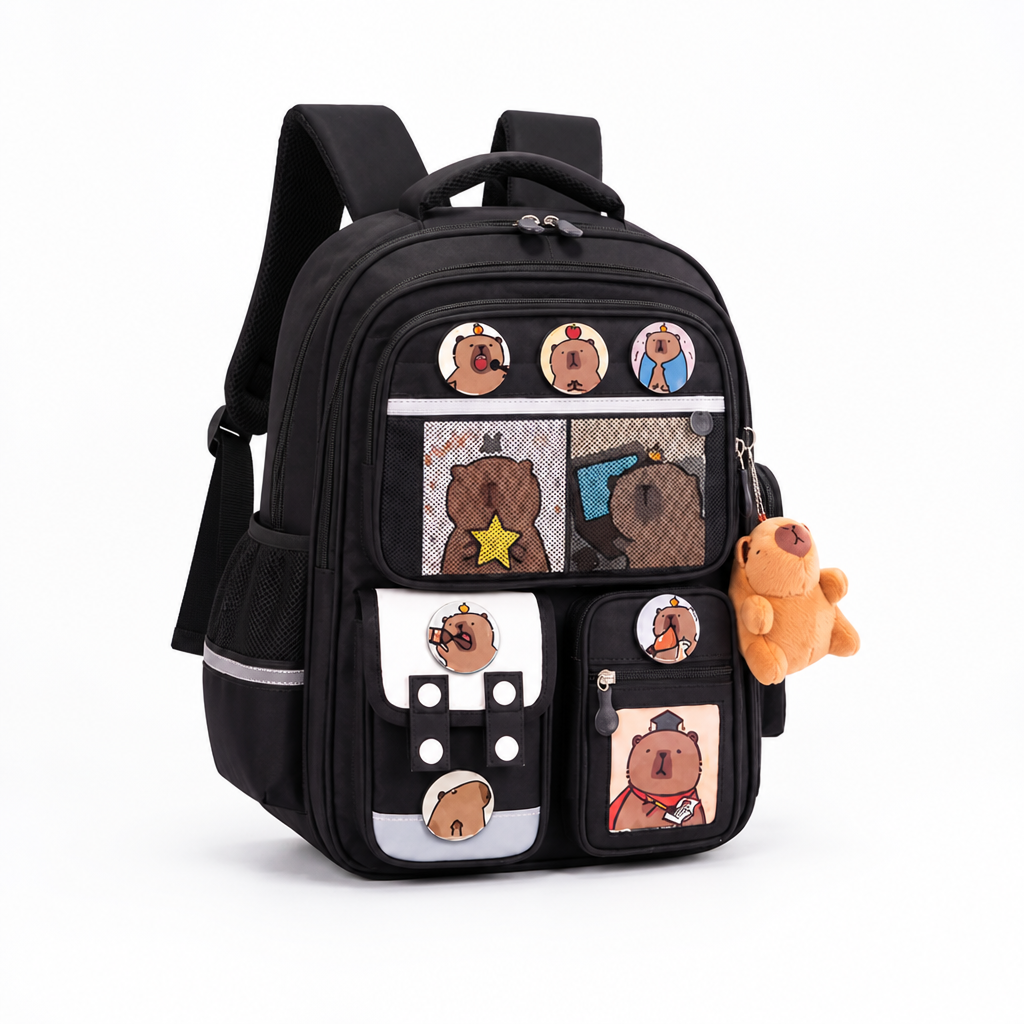 Kids School Backpack Multi-Compartment Personalized Badges & Plush