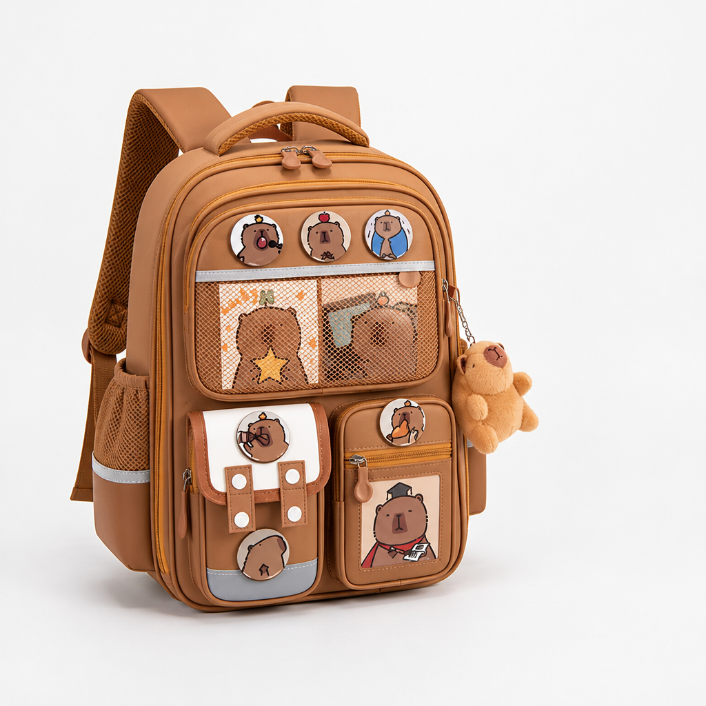 Kids School Backpack Multi-Compartment Personalized Badges & Plush