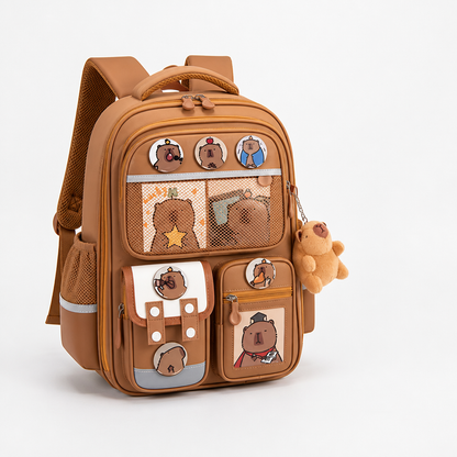 Kids School Backpack Multi-Compartment Personalized Badges & Plush