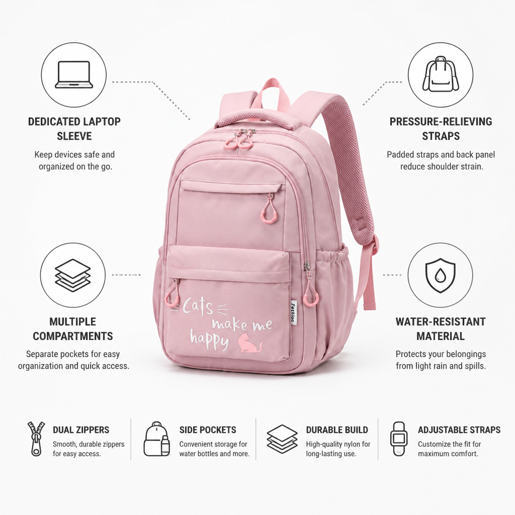 Kids School Backpack Water-Resistant Laptop Sleeve & Padded Straps