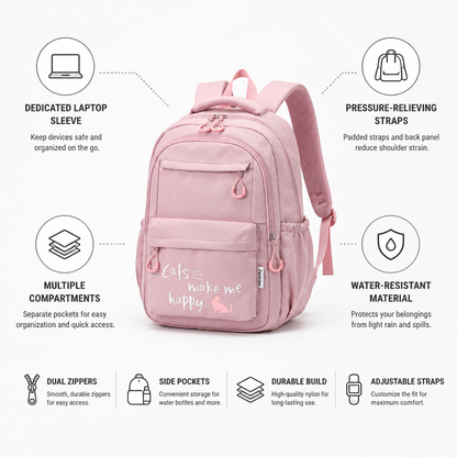 Kids School Backpack Water-Resistant Laptop Sleeve & Padded Straps
