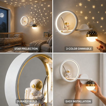 Kids Wall Night Light Astronaut Star Projector 3-Color Dimmable