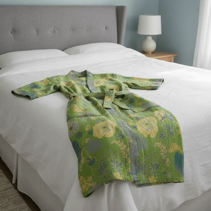 Kimono Bathrobe Organic Cotton Gauze Lightweight Breathable Ginkgo Leaf Design