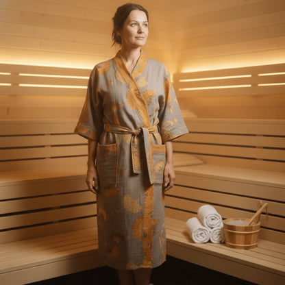 Kimono Bathrobe Reversible Organic Cotton Gauze Lightweight