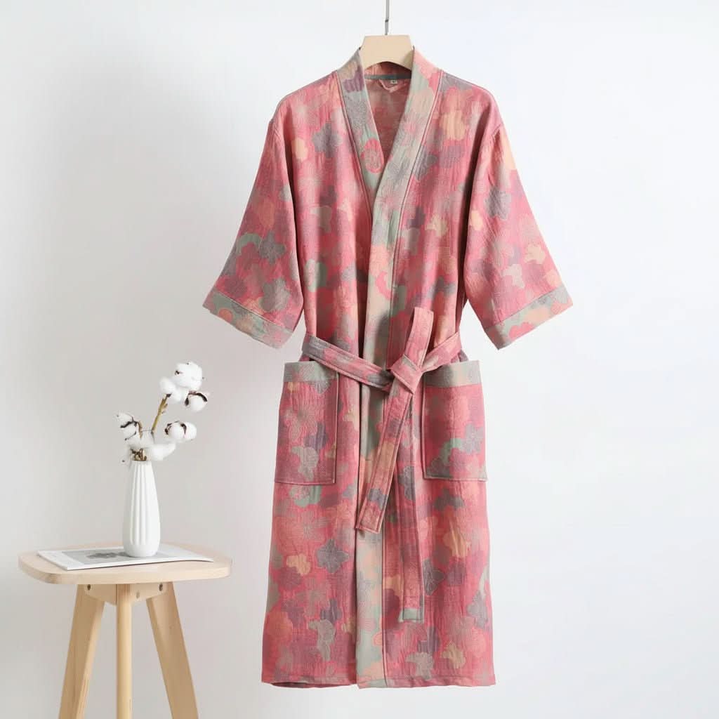 Kimono Bathrobe Reversible Organic Cotton Gauze Lightweight