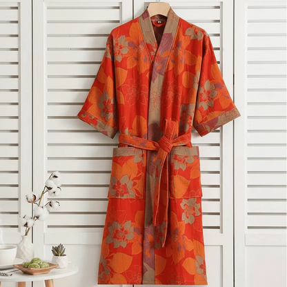 Kimono Bathrobe Reversible Organic Cotton Gauze Lightweight