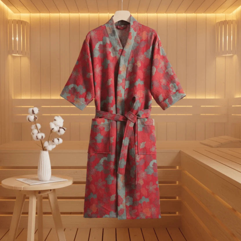 Kimono Bathrobe Reversible Organic Cotton Gauze Lightweight