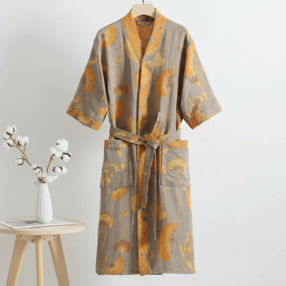 Kimono Bathrobe Reversible Organic Cotton Gauze Lightweight