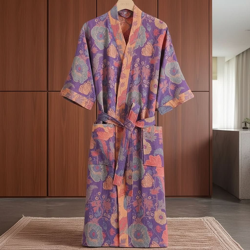 Kimono Bathrobe Reversible Organic Cotton Gauze Lightweight
