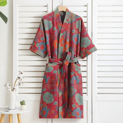 Kimono Bathrobe Reversible Organic Cotton Gauze Lightweight