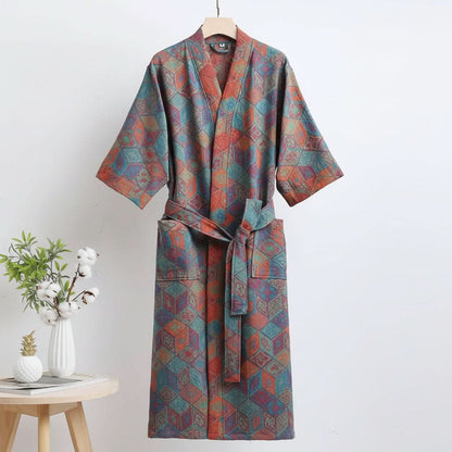 Kimono Bathrobe Reversible Organic Cotton Gauze Lightweight