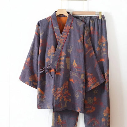 Kimono Pajama Set Pure Cotton Watercolor Print Lightweight