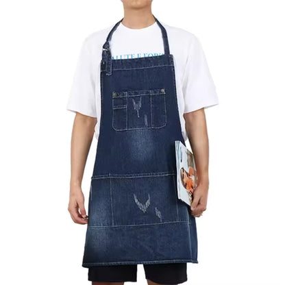 Kitchen Apron Cotton Denim Front Pocket Machine Washable