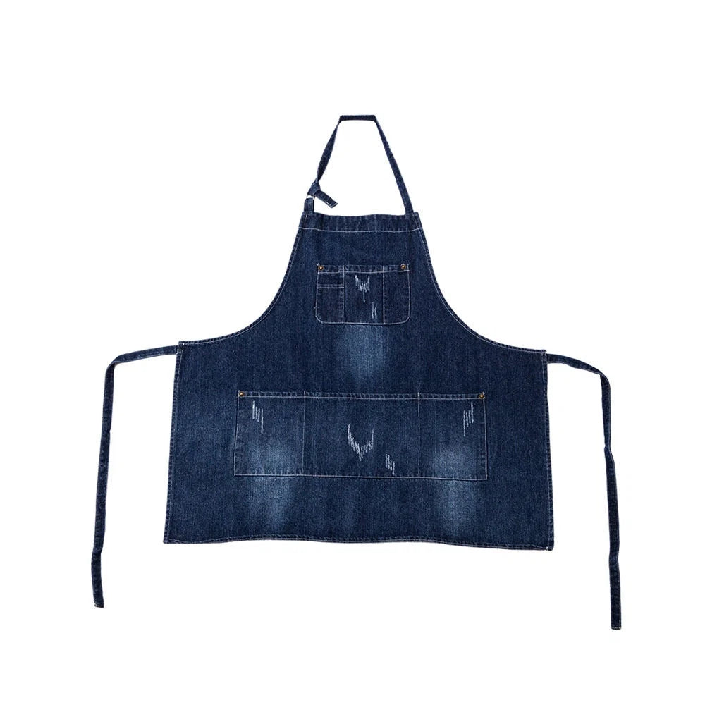 Kitchen Apron Cotton Denim Front Pocket Machine Washable