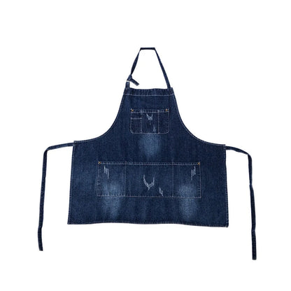 Kitchen Apron Cotton Denim Front Pocket Machine Washable