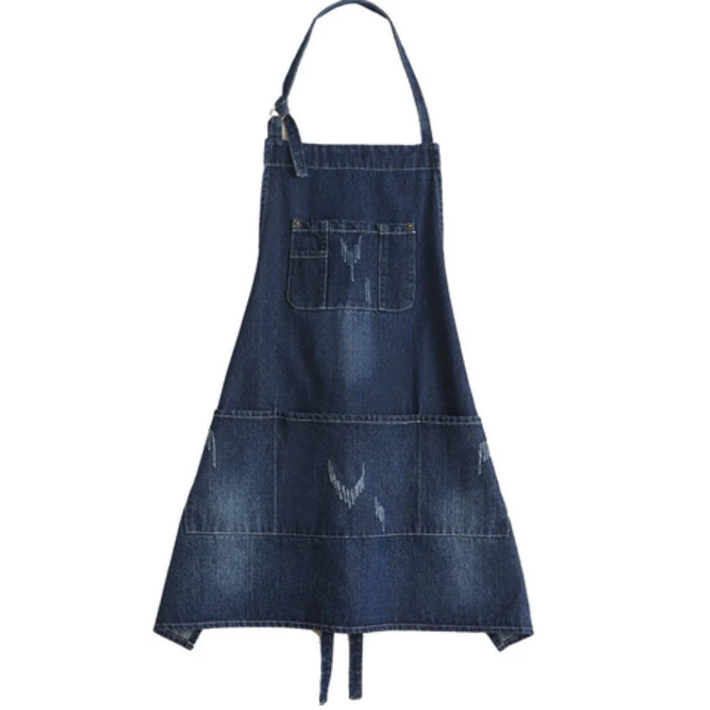 Kitchen Apron Cotton Denim Front Pocket Machine Washable