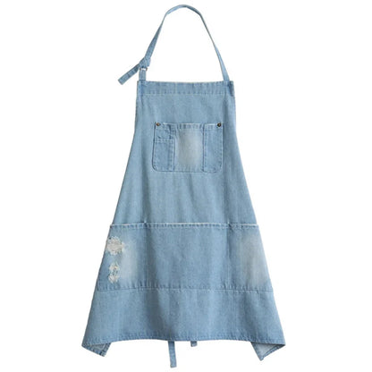 Kitchen Apron Cotton Denim Front Pocket Machine Washable