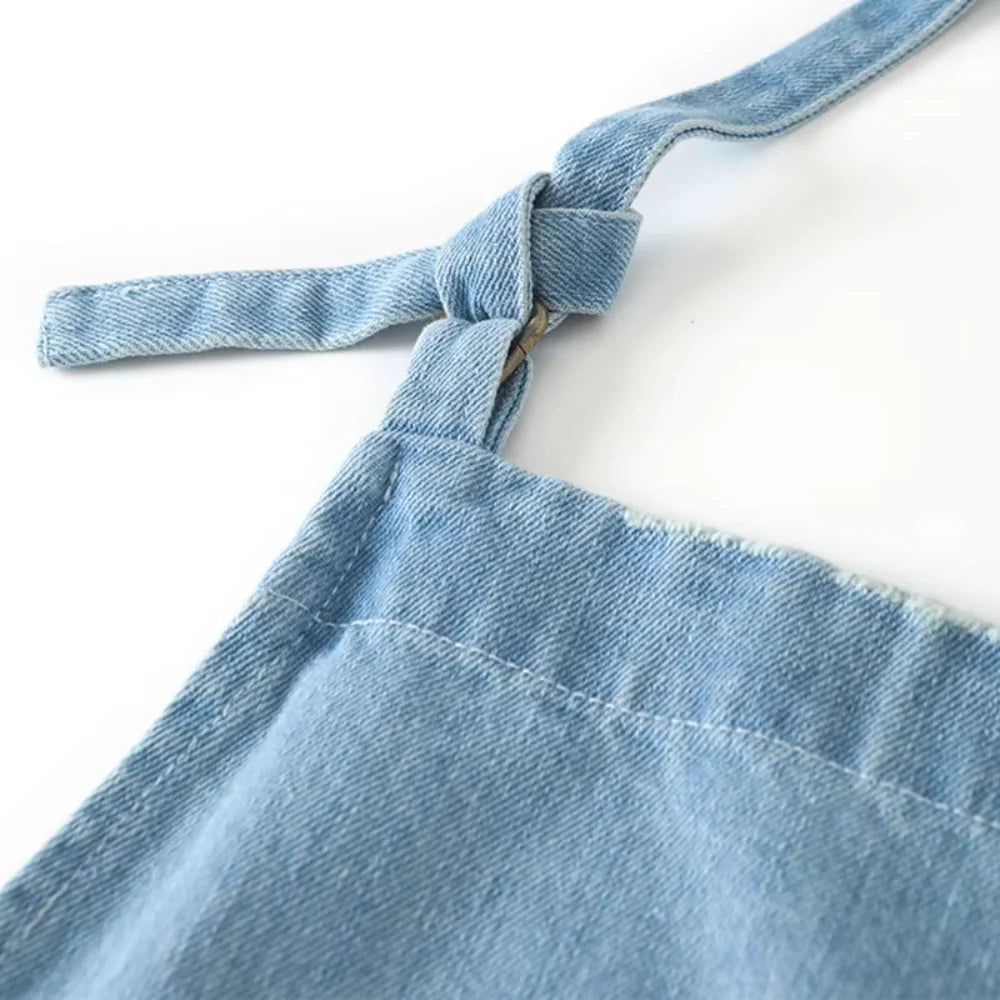 Kitchen Apron Cotton Denim Front Pocket Machine Washable