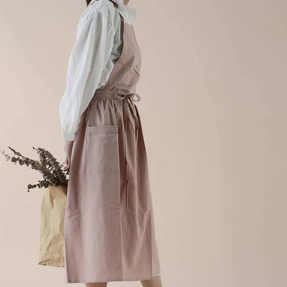 Kitchen Apron Cross-Back Breathable Cotton With Pockets